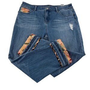 Chicos So Slimming Girlfriend Slim Leg Ankle Jeans Size 12P Patchwork tapestry